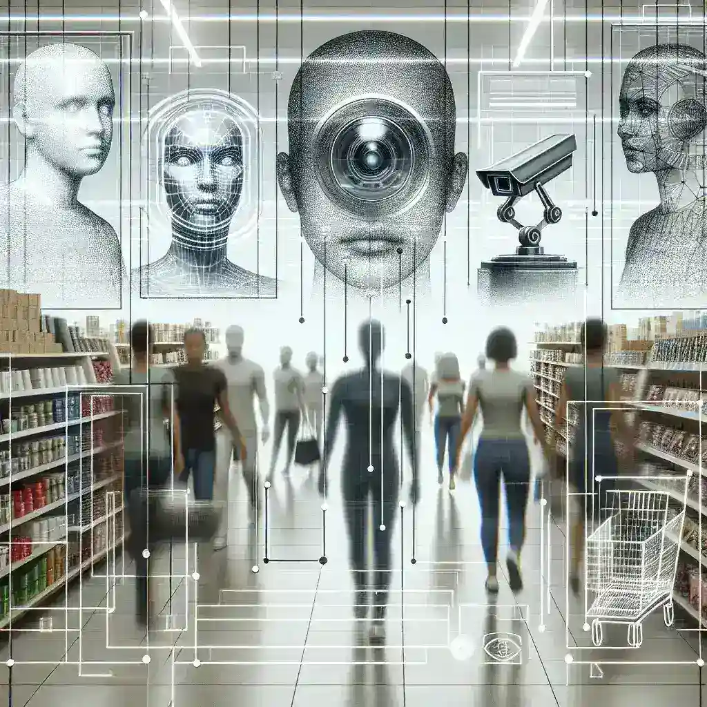 "AI-driven surveillance technology implemented in retail store to combat shoplifting, showcasing advanced monitoring cameras and security systems in action."